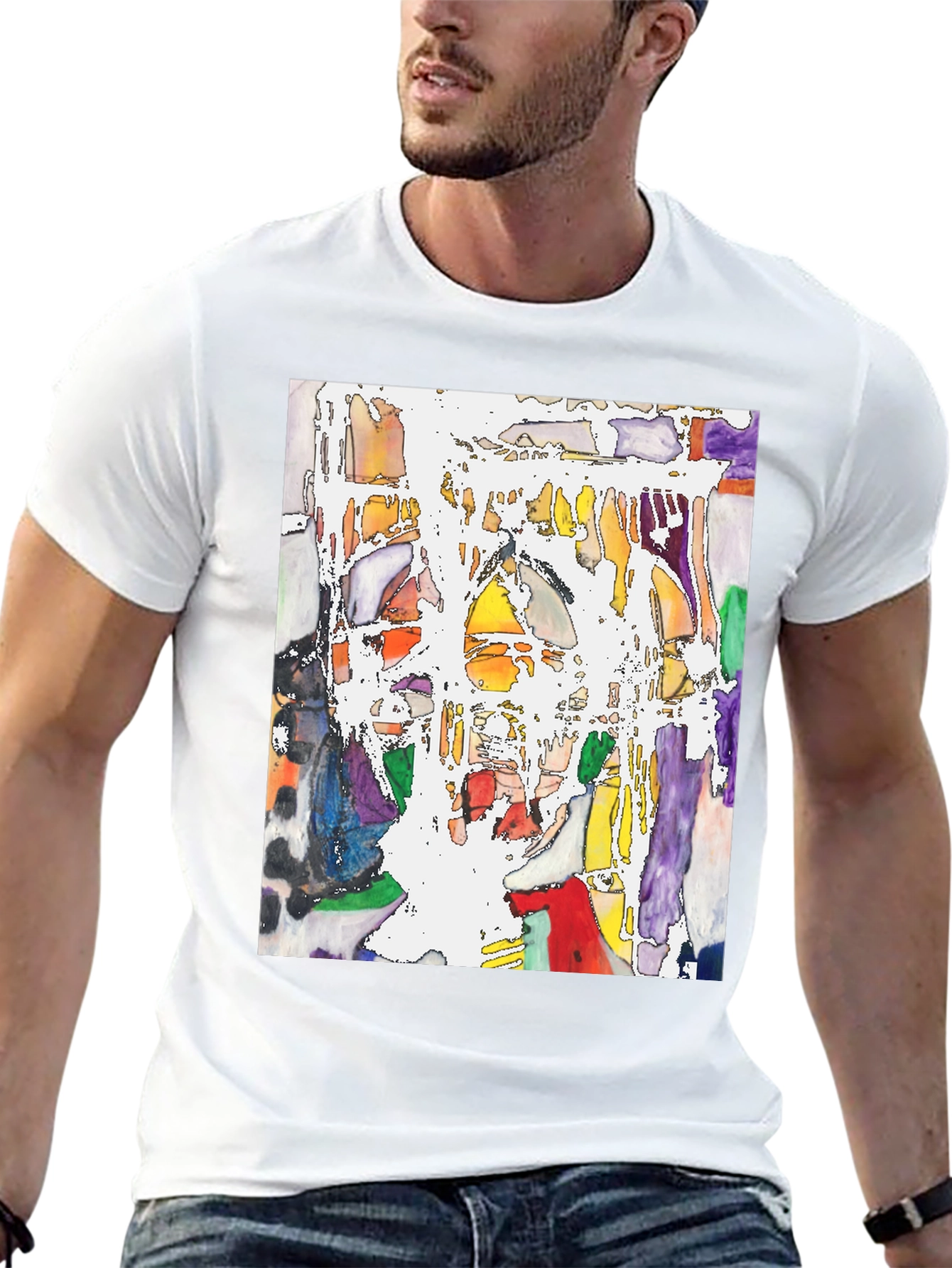 Abstract Art Print Black Crew Neck T-Shirt