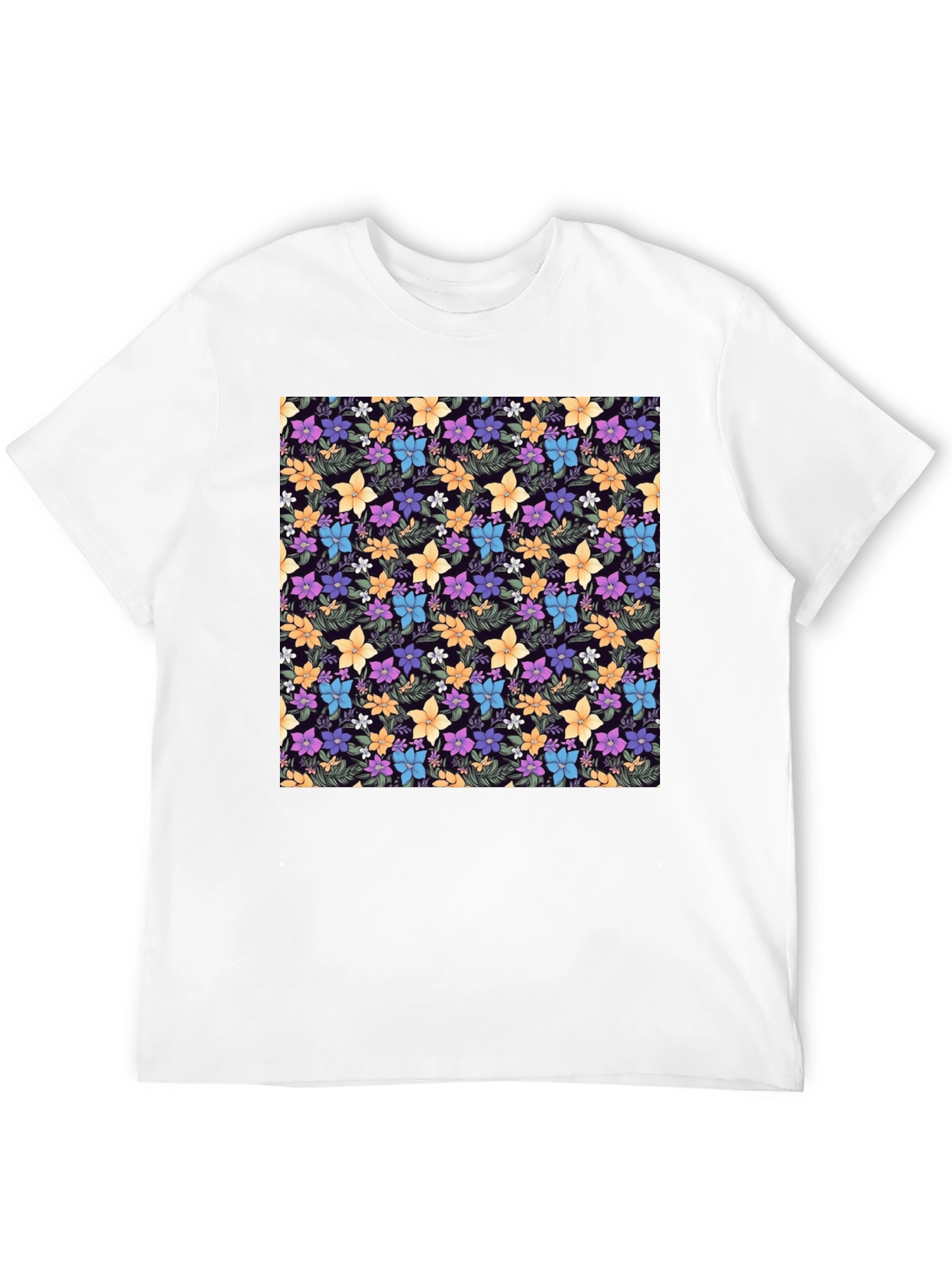 Floral Print Black Crew Neck T-Shirt