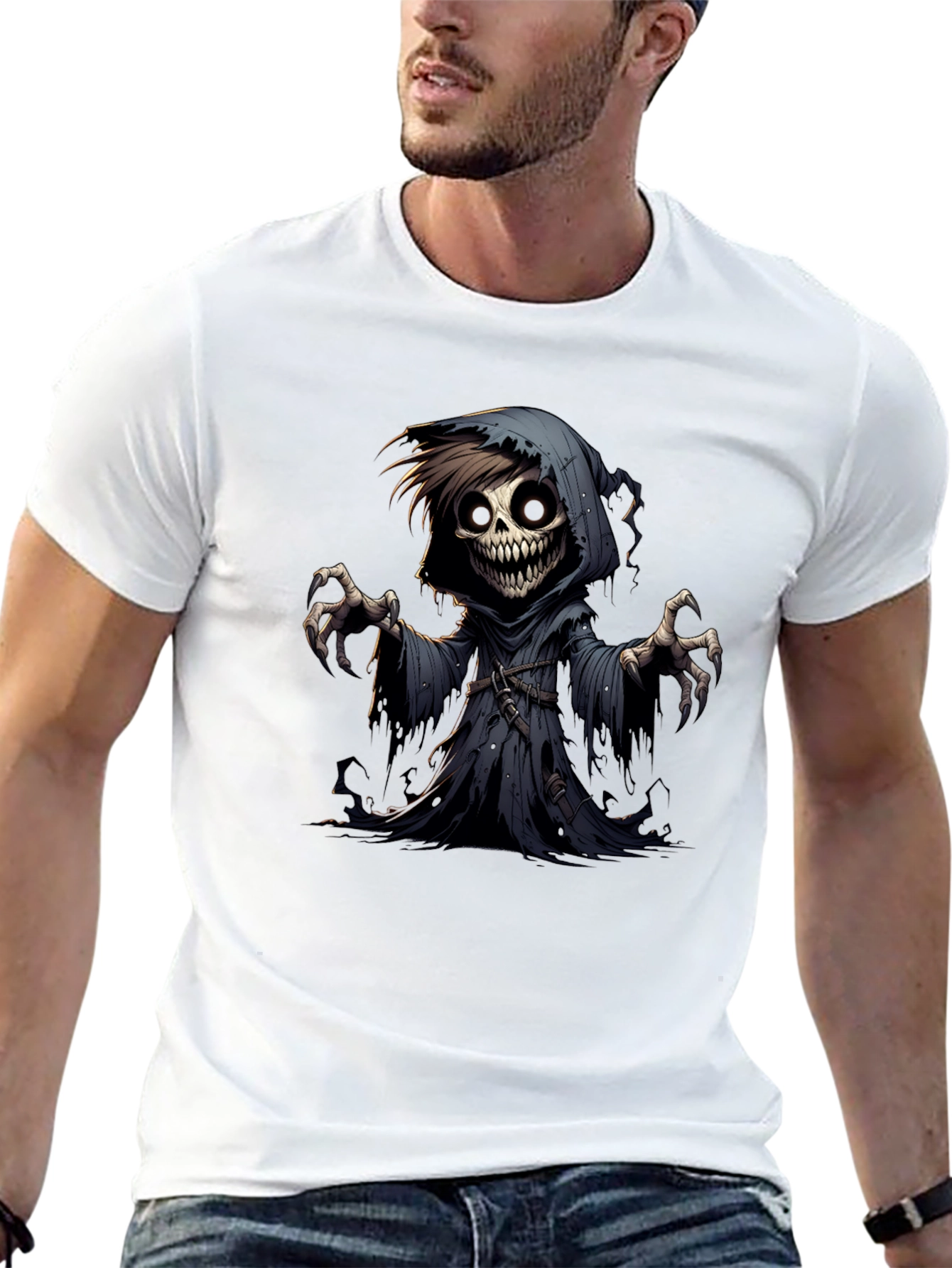 Grim Reaper Graphic Tee - Spooky Cartoon Character T-Shirt