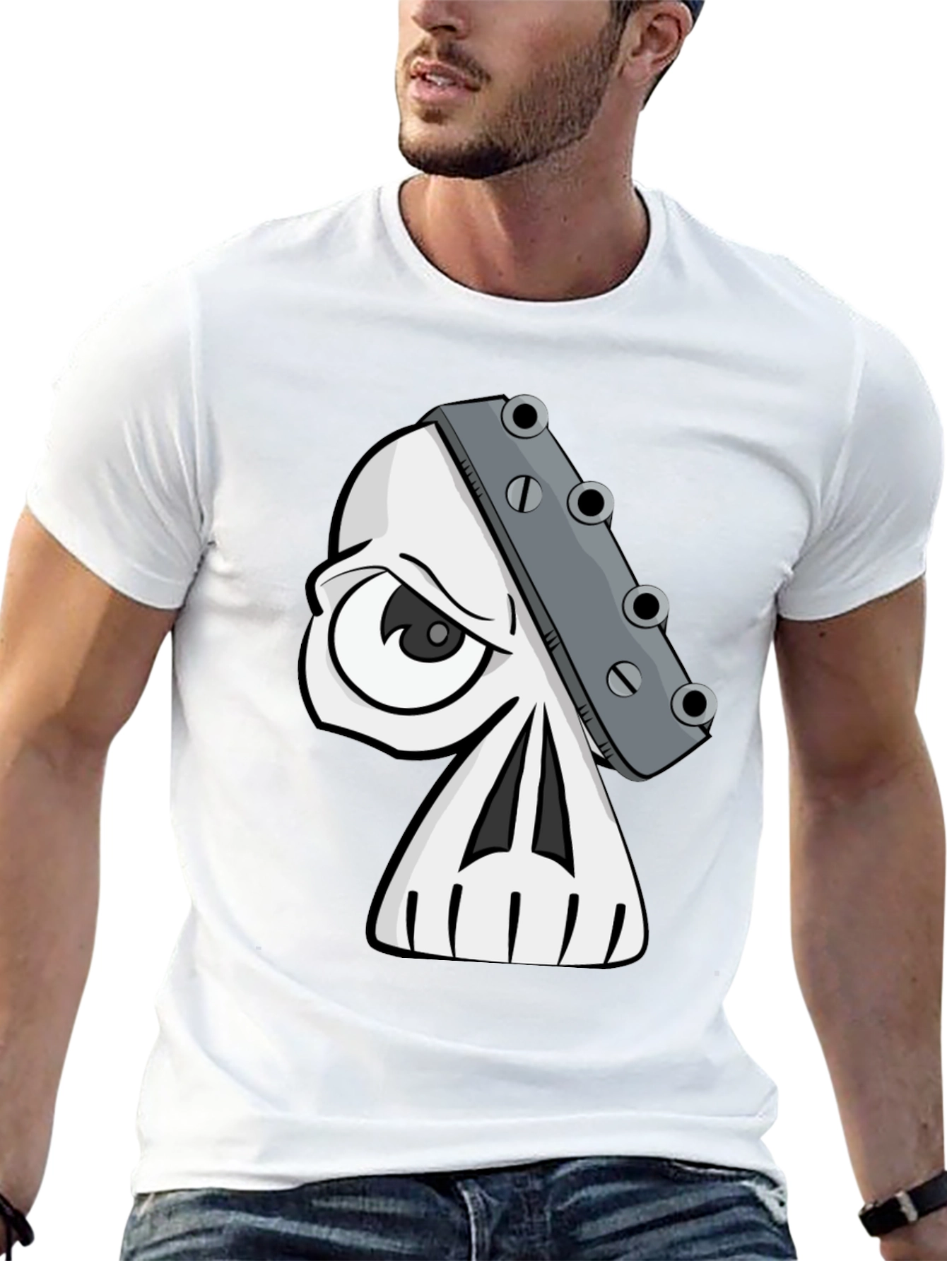 Skull Guitar Headstock Graphic T-Shirt