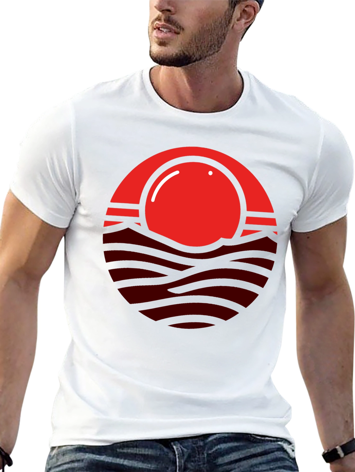 Red Sunset Graphic Print Mens Black T-Shirt