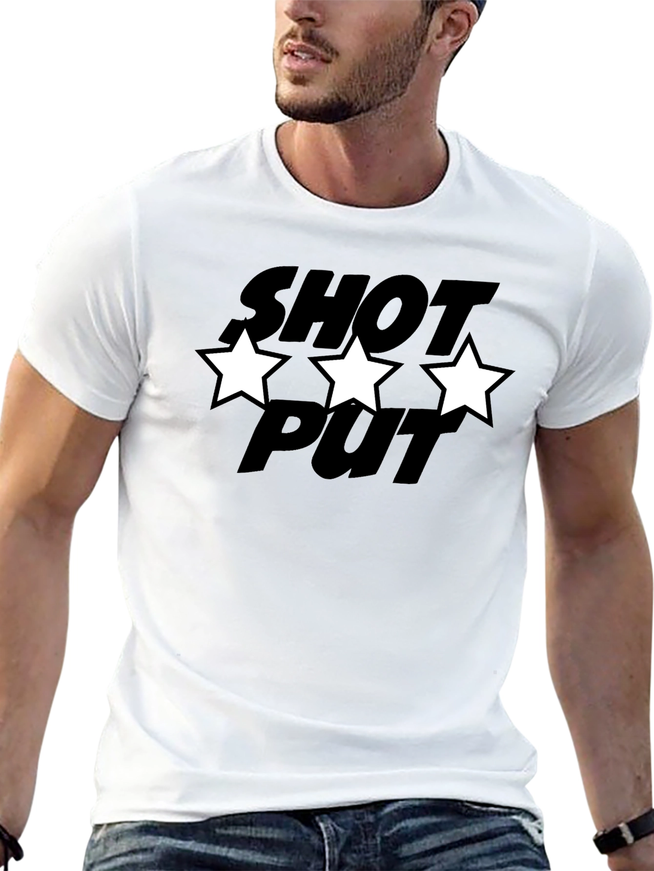 Shot Put T-Shirt with Star Design - Black