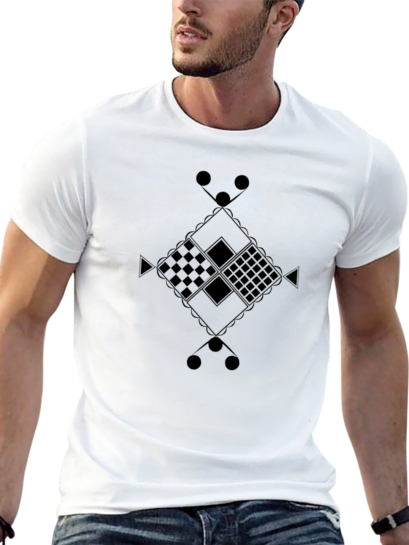 Abstract Geometric Design Black T-Shirt