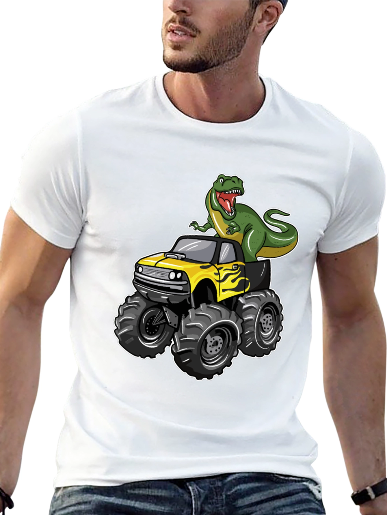 Dinosaur Monster Truck Graphic Tee - Cool Black T-Shirt