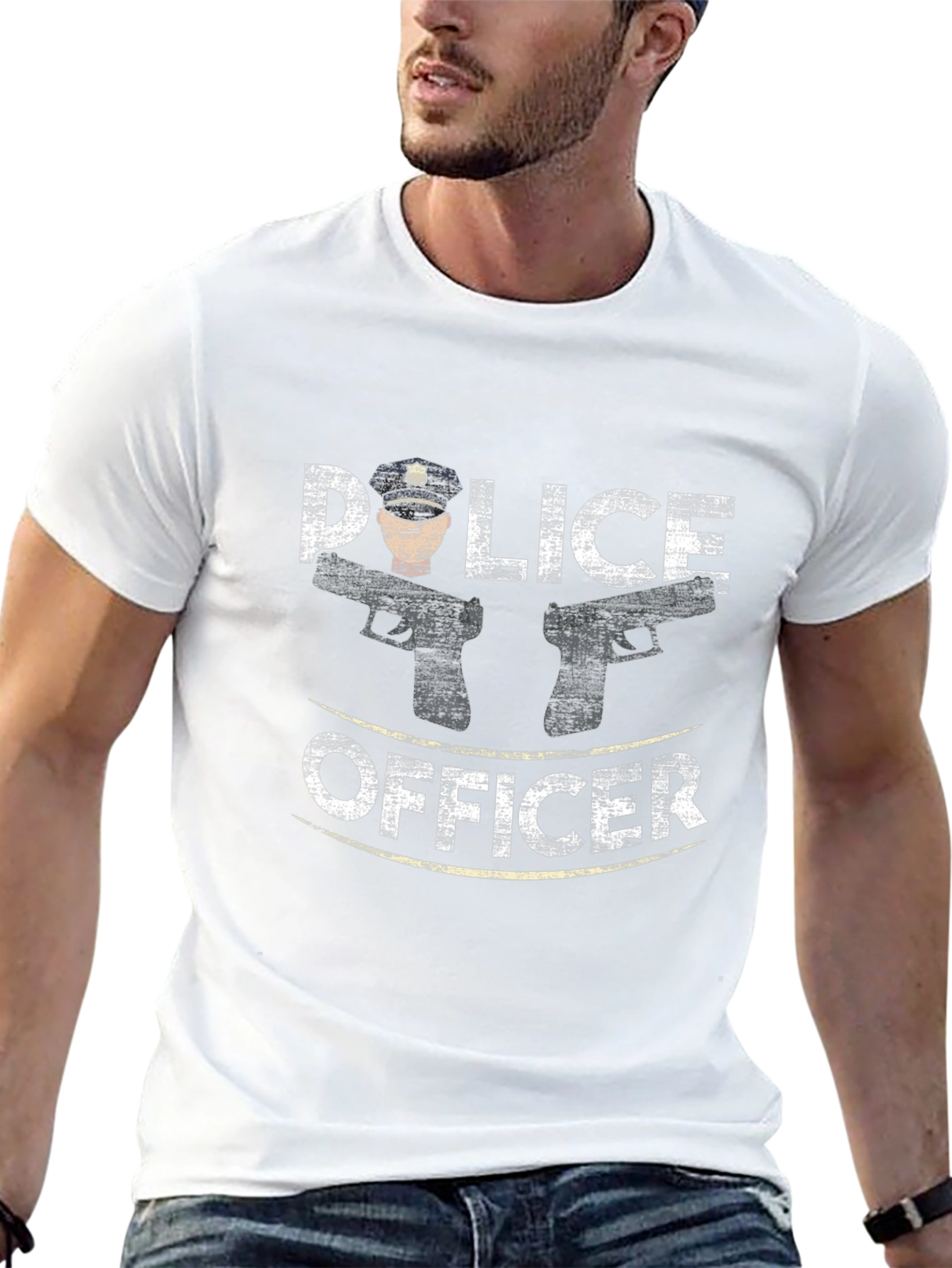 Police Officer Graphic Tee - Black Cotton T-Shirt