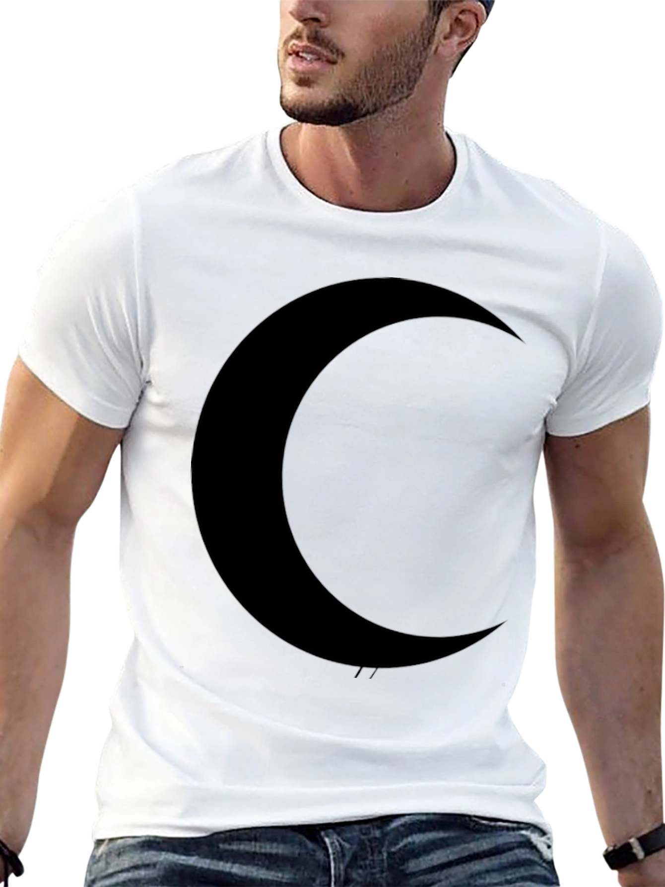 Black Crescent Moon Graphic T-Shirt - Modern Style