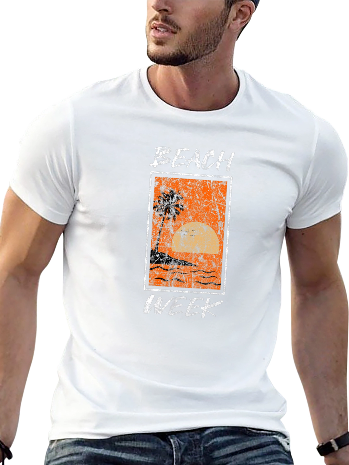 Beach Week Graphic Tee - Black Cotton T-Shirt