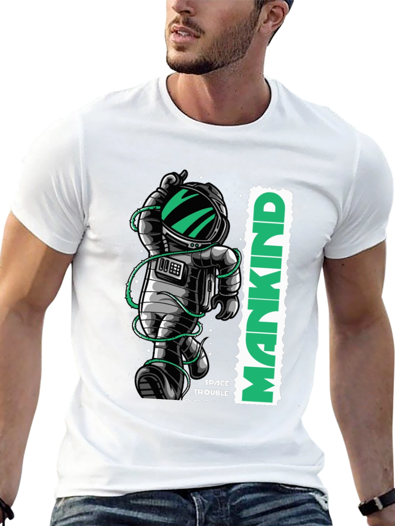 Astronaut Mankind Graphic Print Black T-Shirt
