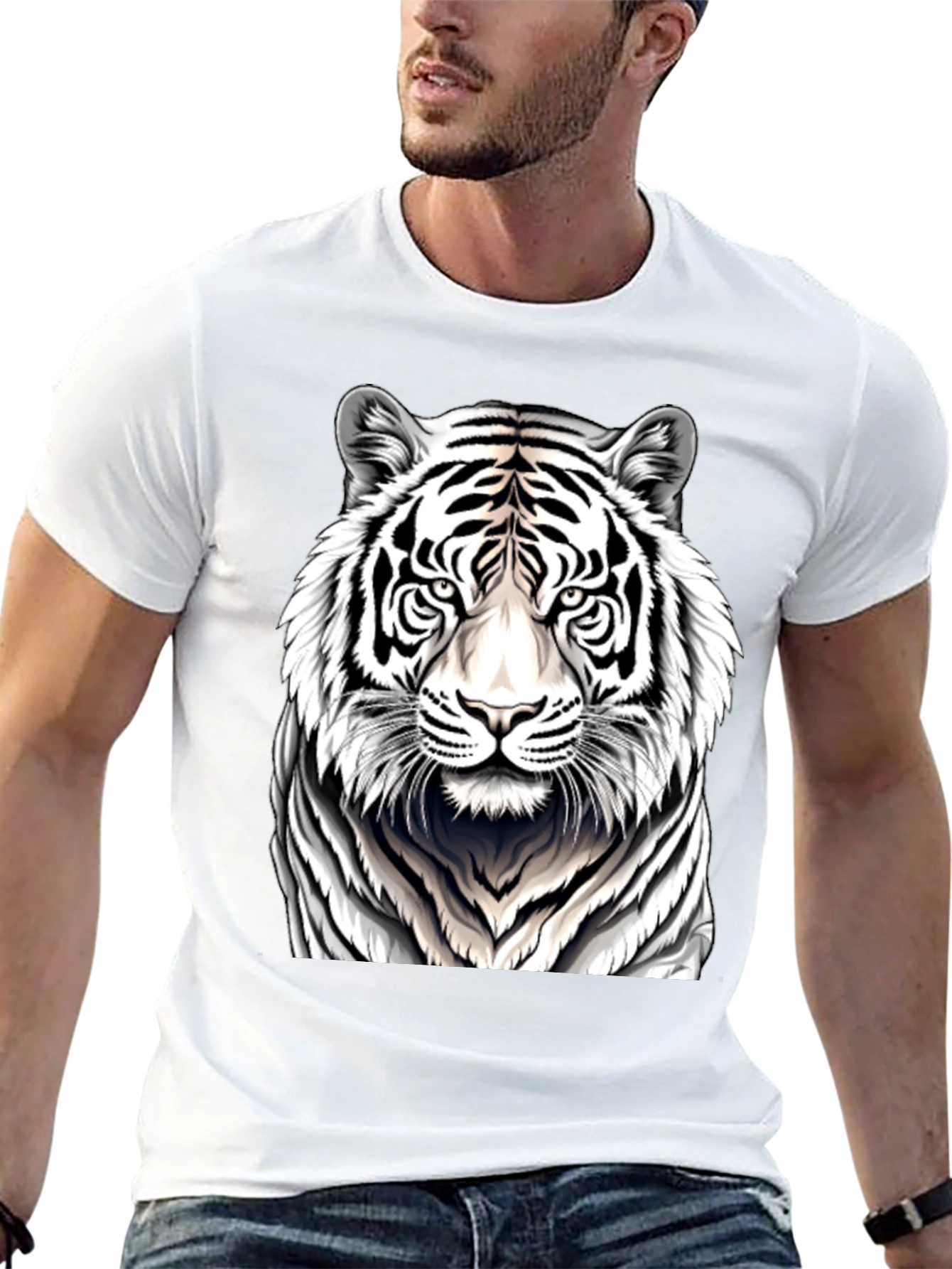 White Tiger Graphic Tee - Black Cotton Shirt