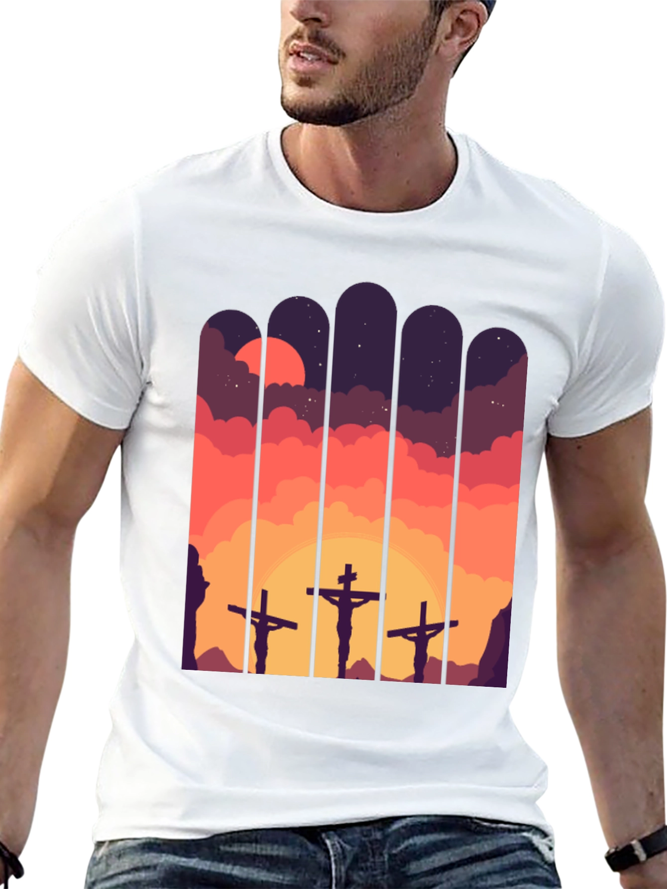 Calvary Cross T-Shirt - Sunset Scene