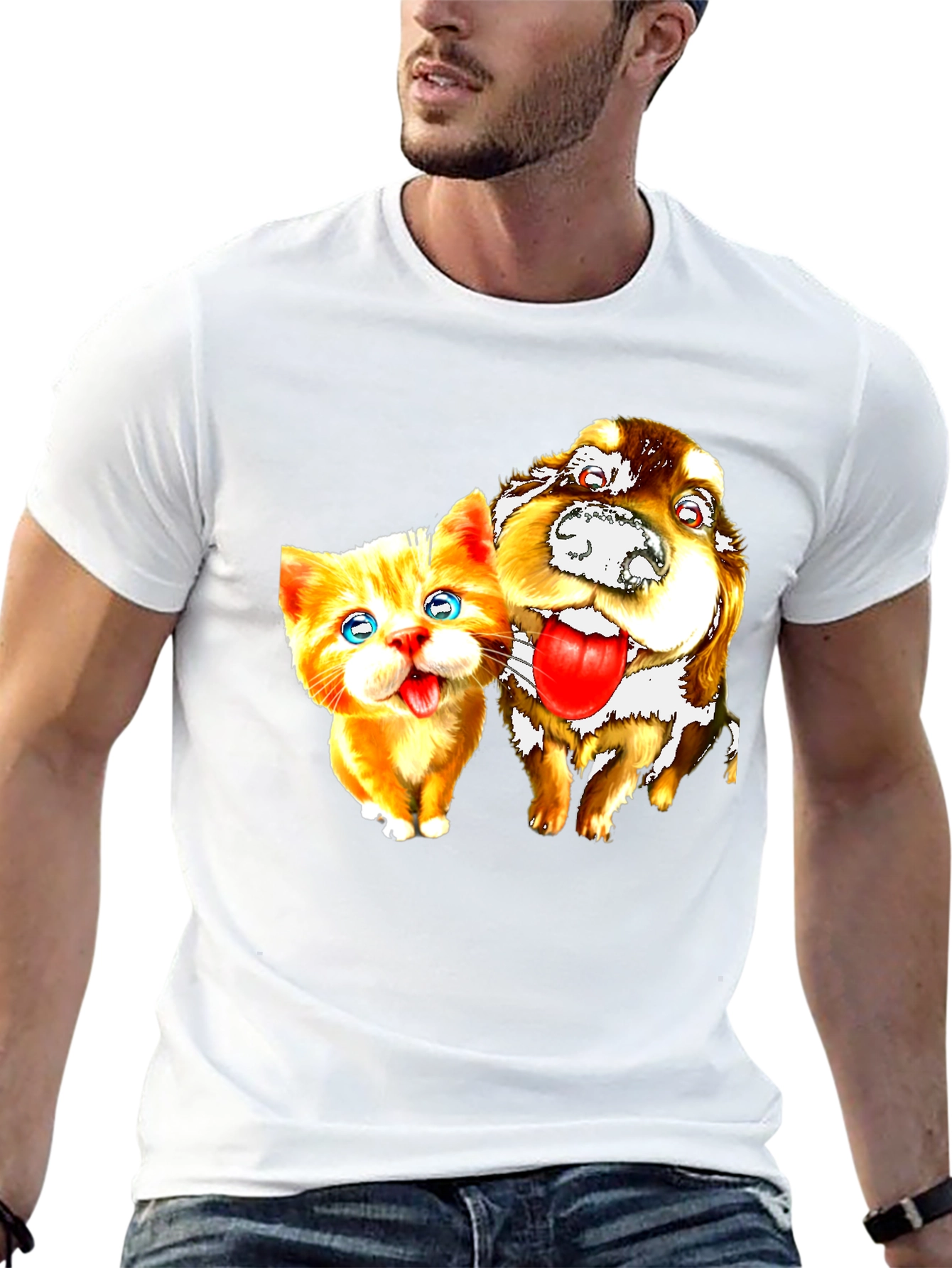 Cat & Dog Graphic Black T-Shirt
