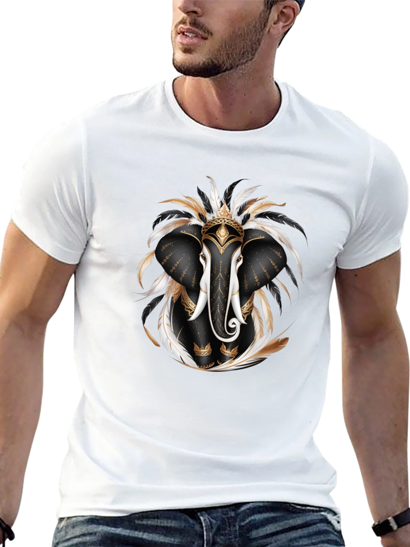 Elephant Feather T-Shirt Black Graphic Tee