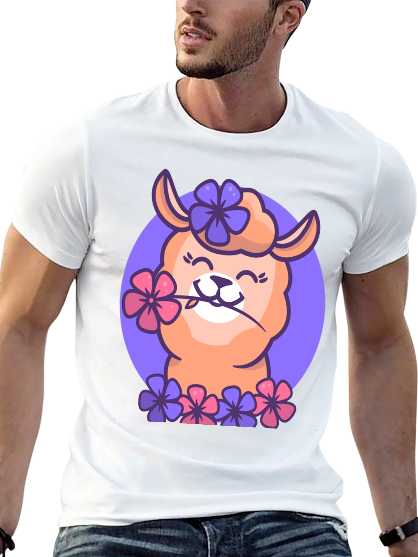 Llama Flower Power T-Shirt - Cute Cartoon Design
