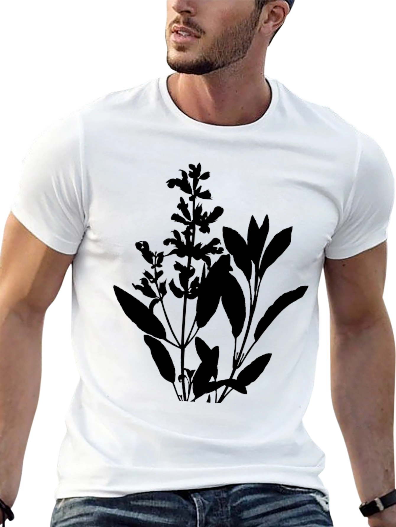 Sage Plant Graphic Tee - Black Botanical T-Shirt