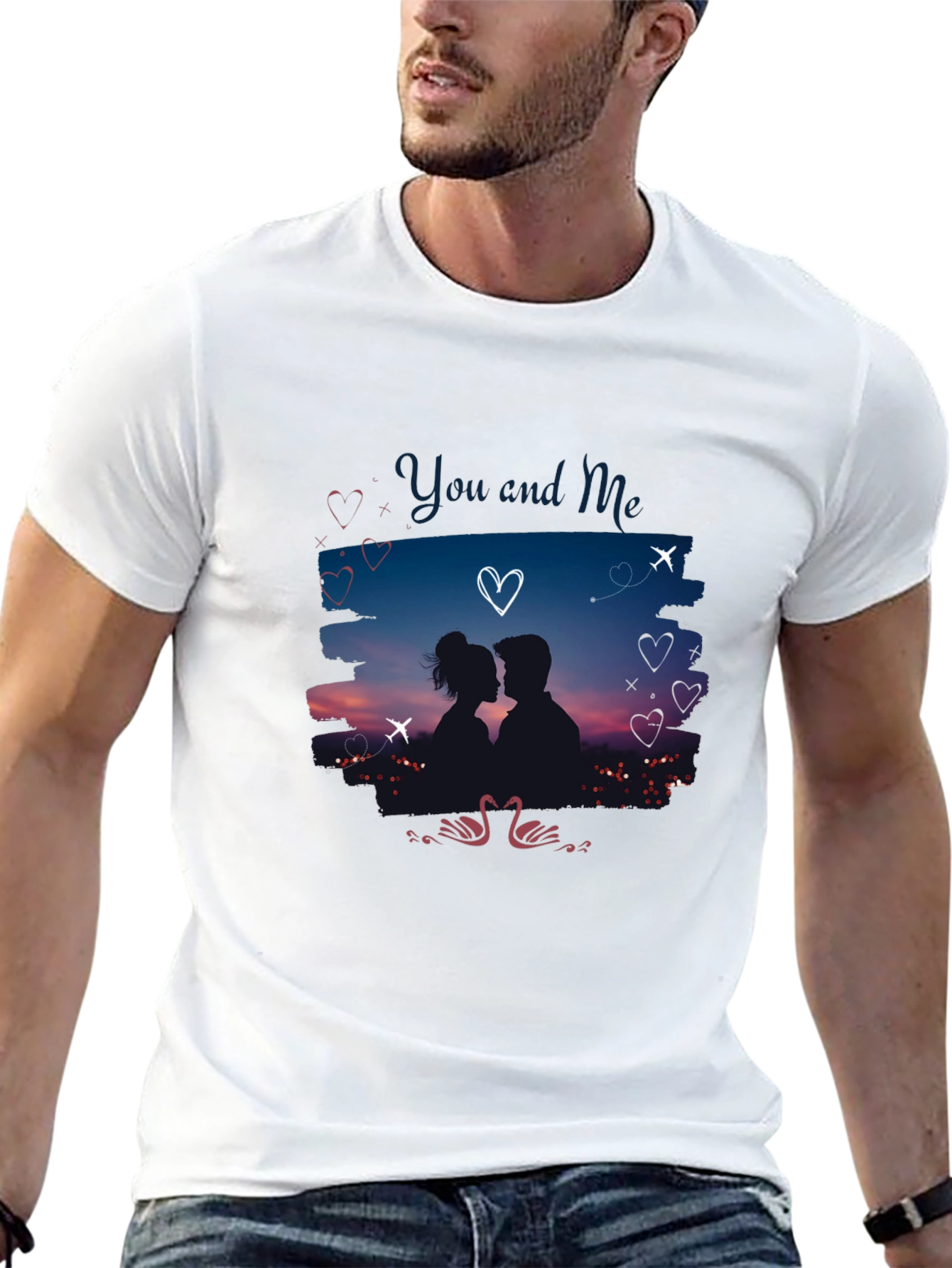 Romantic You and Me Graphic Black T-Shirt