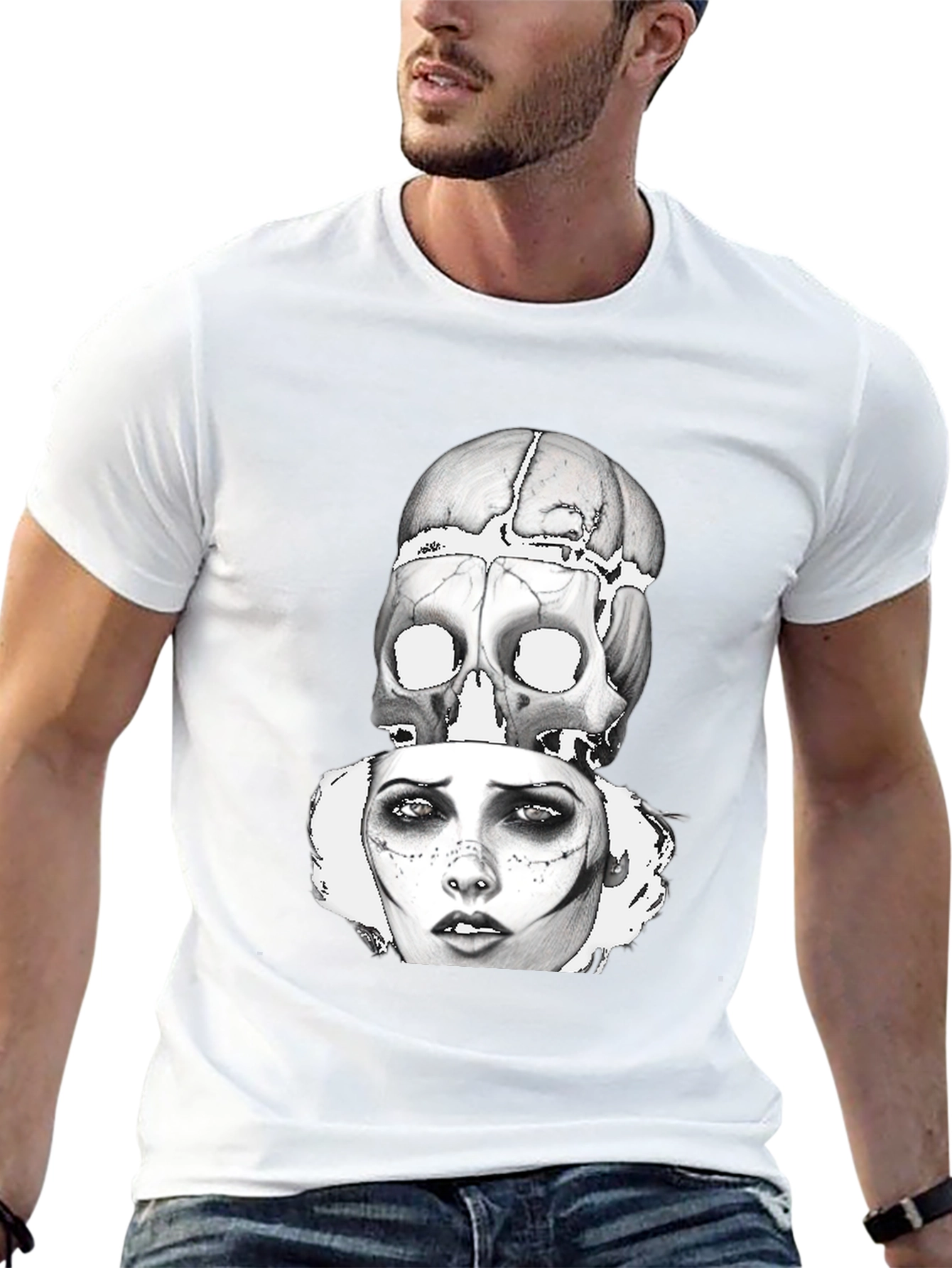 Skull & Woman Graphic Print T-Shirt