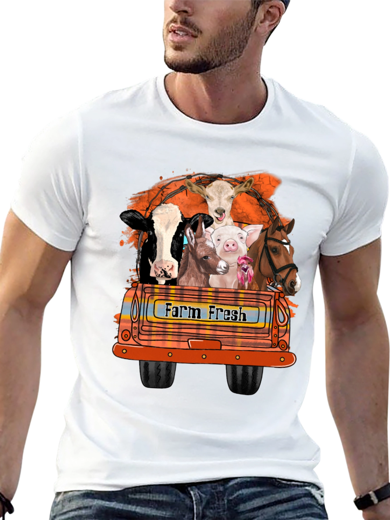 Farm Fresh Animals Truck Graphic T-Shirt