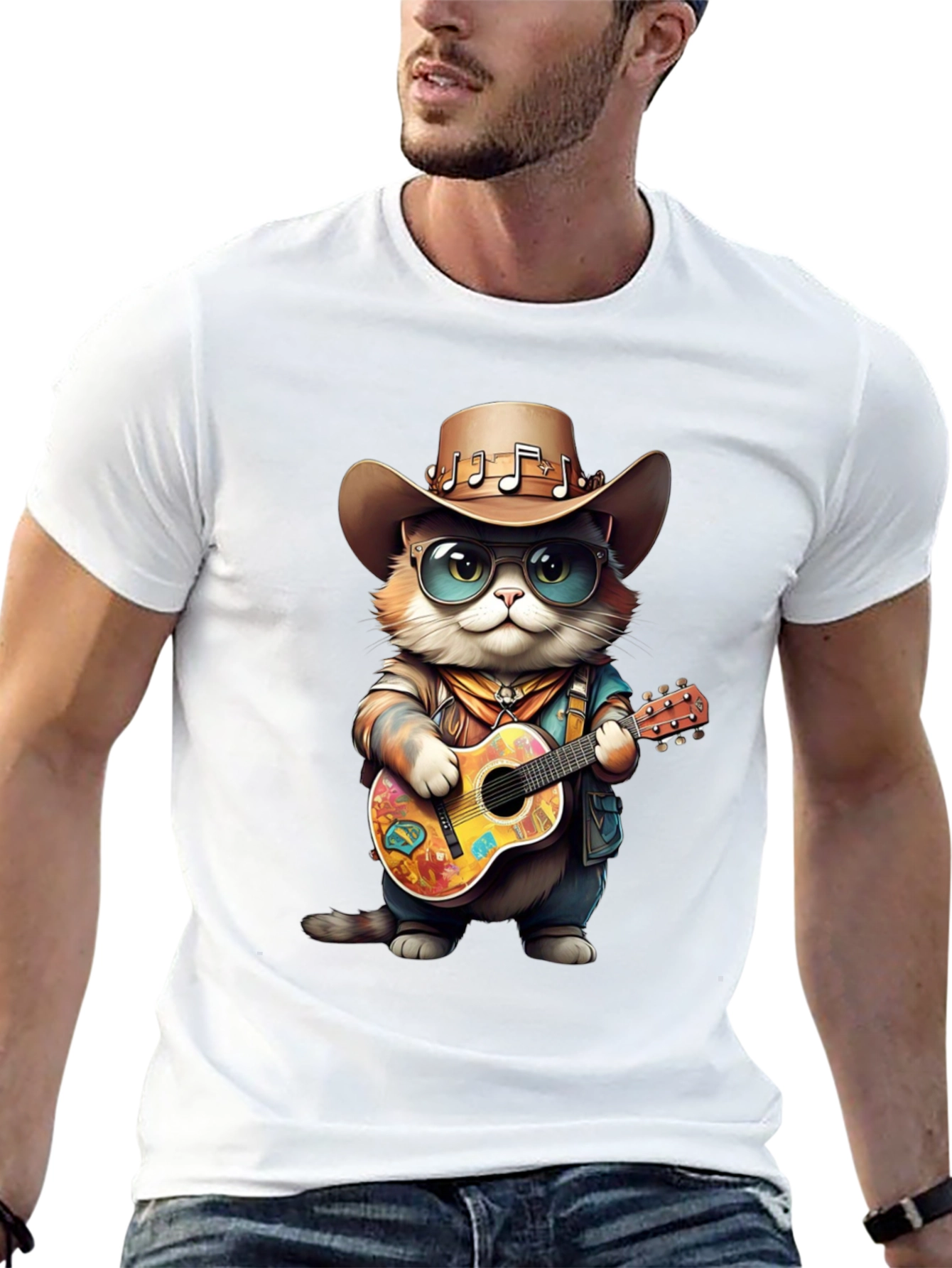 Cool Cat Guitarist Graphic Tee