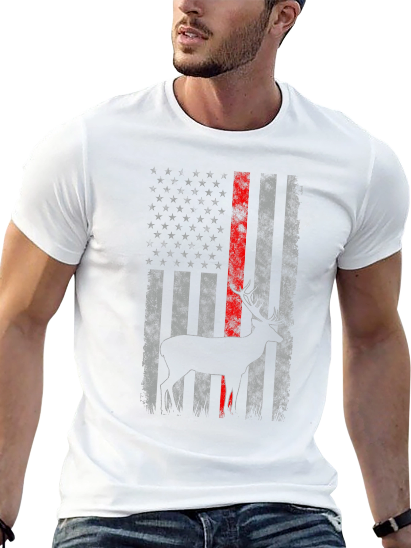 American Flag Deer Graphic Tee - Patriotic Style