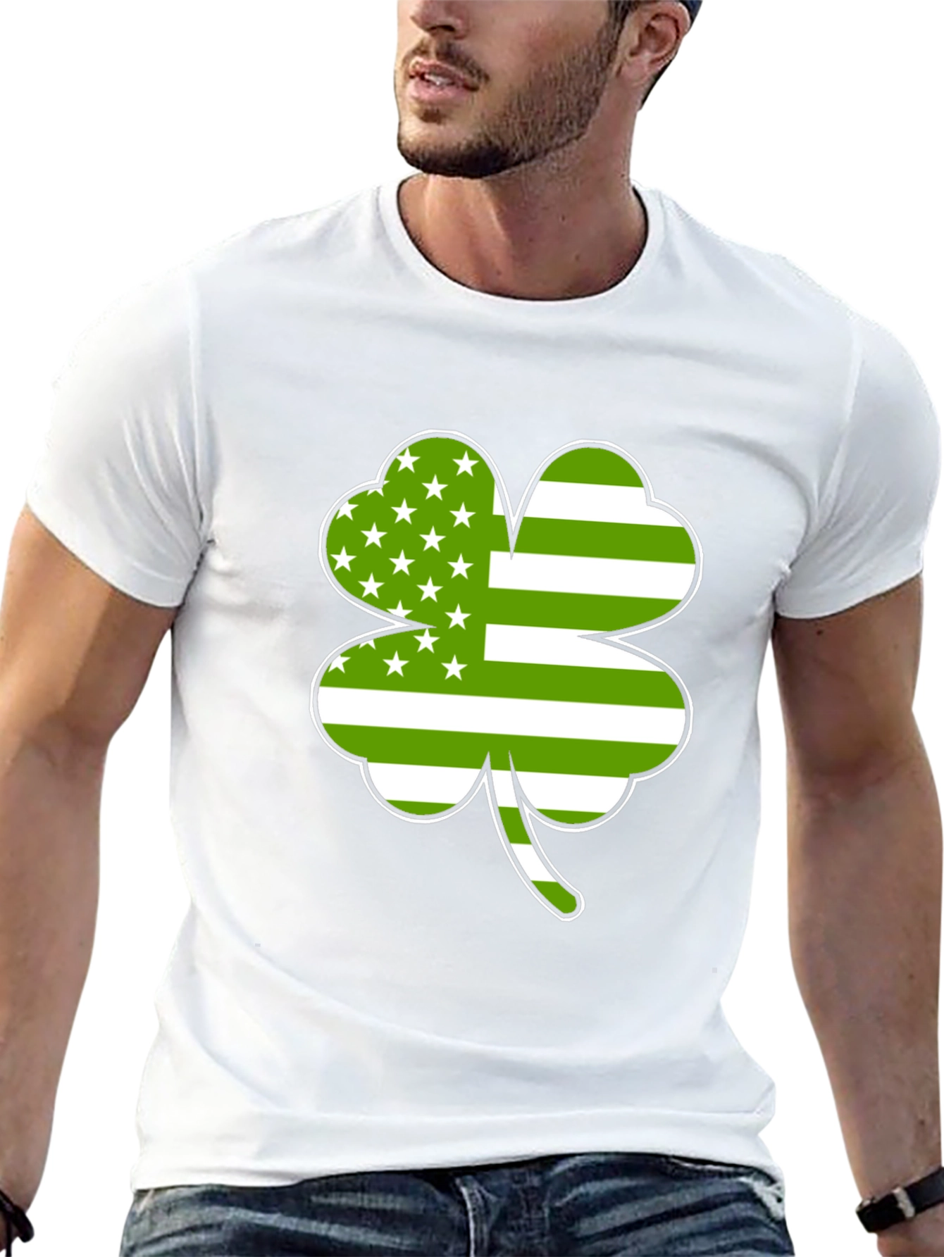 Lucky Shamrock USA Flag Graphic T-Shirt - Black