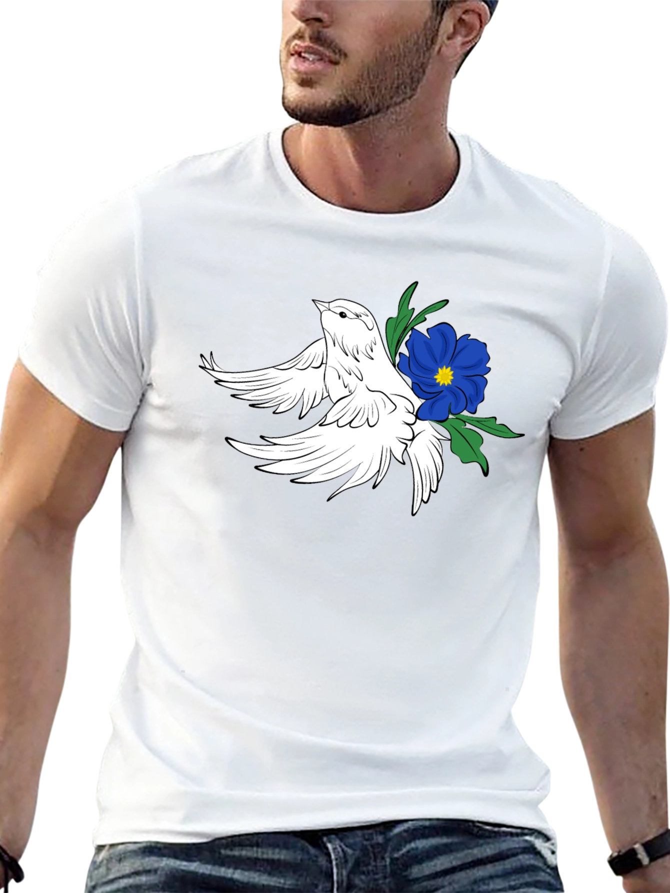 Dove & Flower Graphic Black T-Shirt