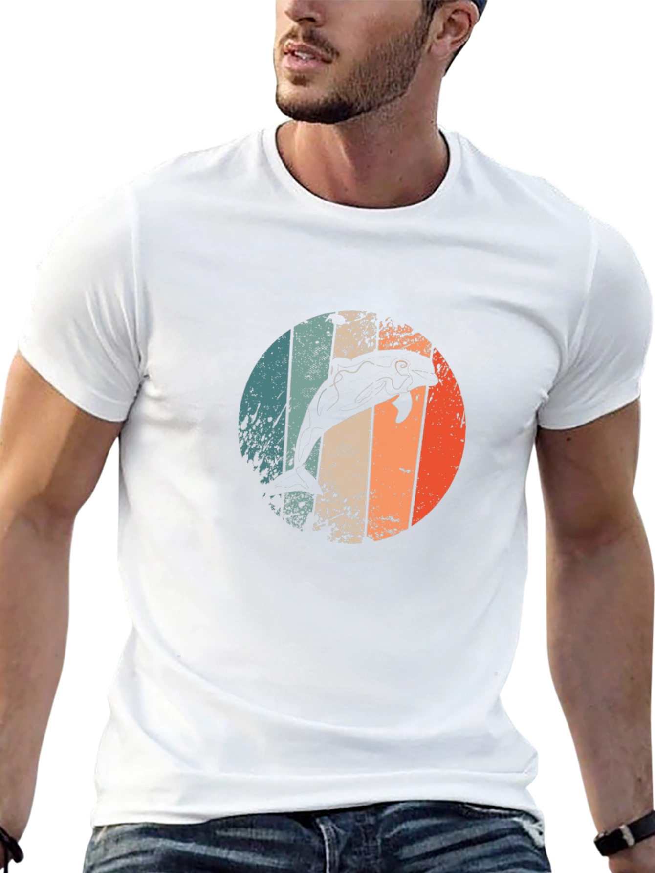 Retro Dolphin Graphic Tee - Mens Black T-Shirt