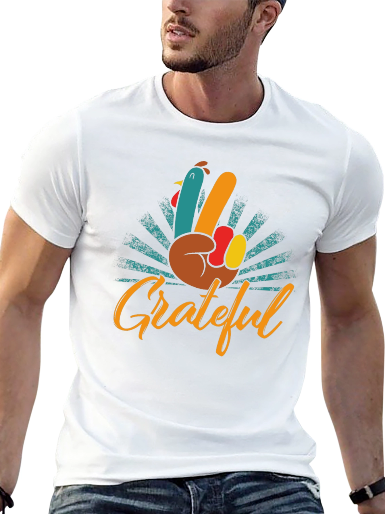 Grateful Turkey Hand Peace Sign T-Shirt