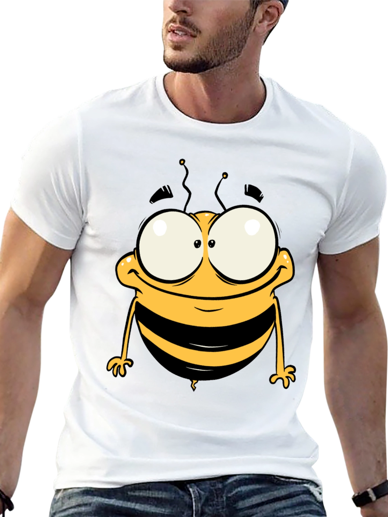 Funny Cartoon Bee Graphic Tee - Black Cotton T-Shirt