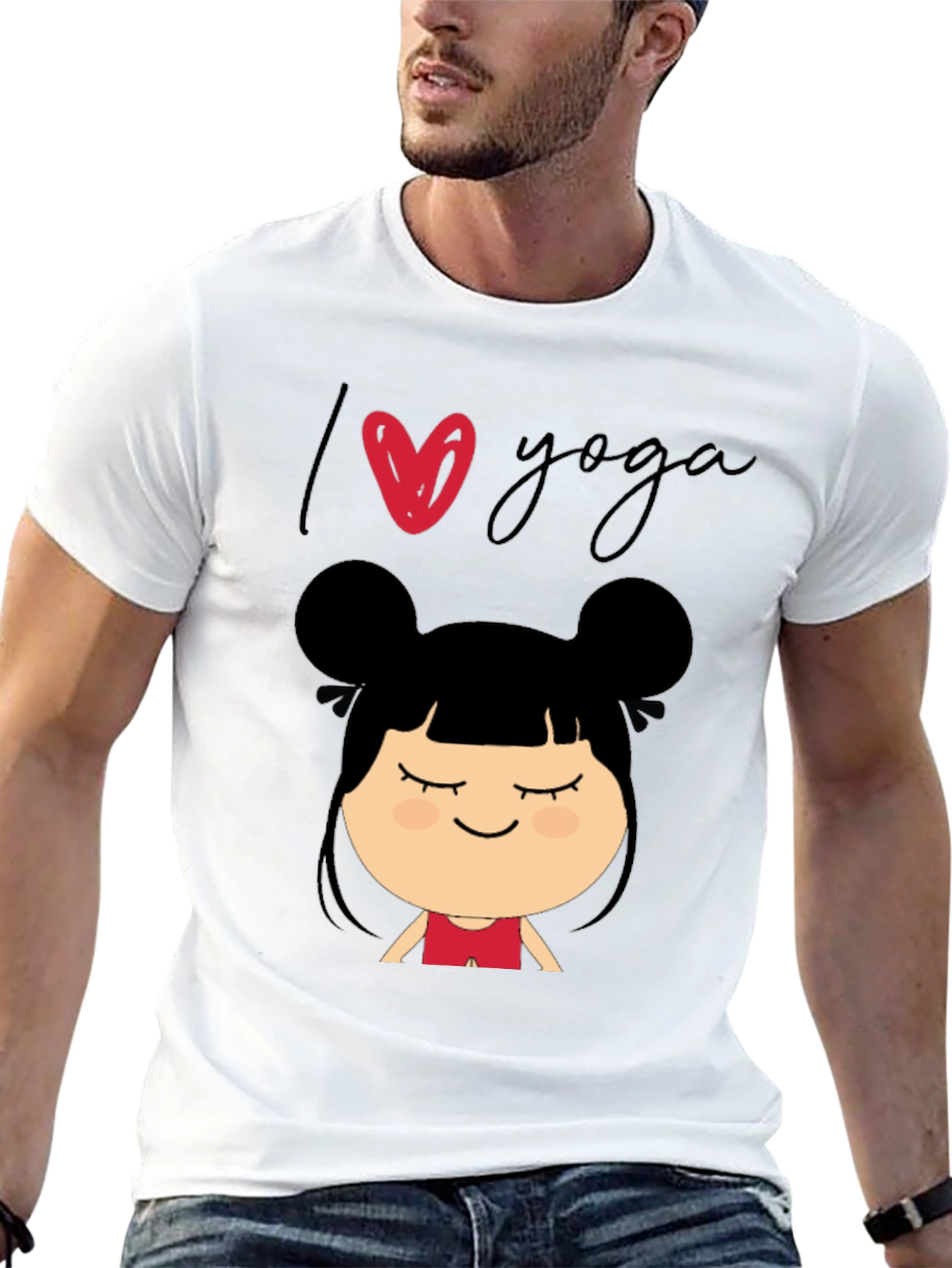 I Love Yoga T-Shirt with Cute Cartoon Girl
