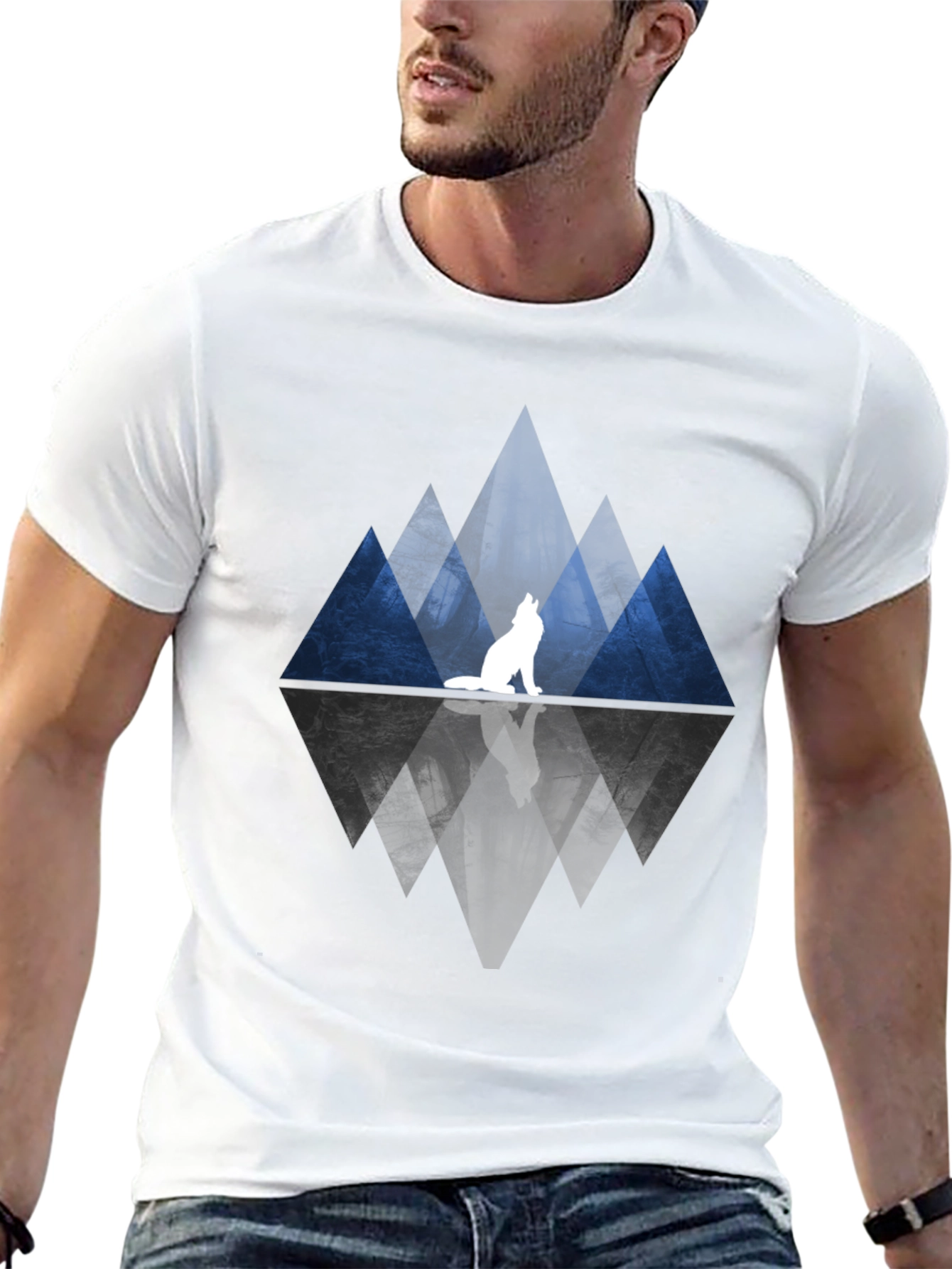 Wolf & Mountain Reflection Black T-Shirt