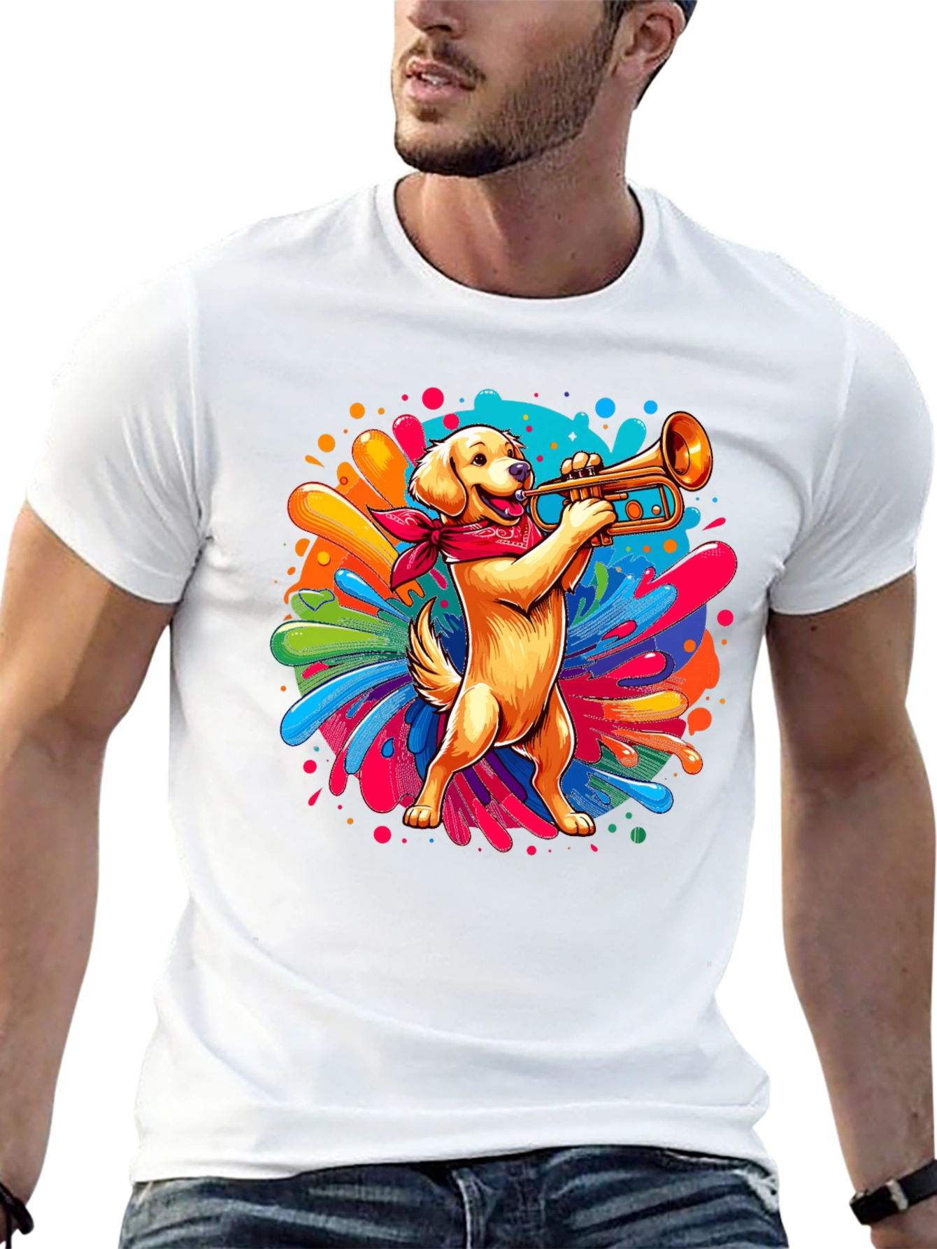 Dog Playing Trumpet Graphic Tee