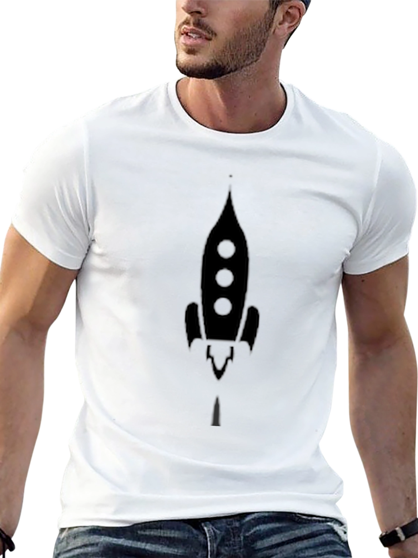 Rocket Graphic Black Tee - Blast Off in Style!