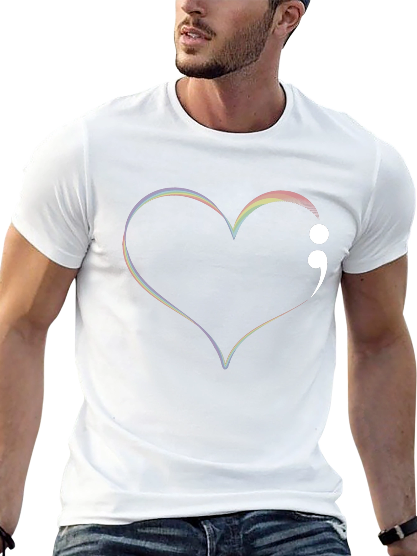 Rainbow Heart Semicolon Black Tee - Mental Health Awareness