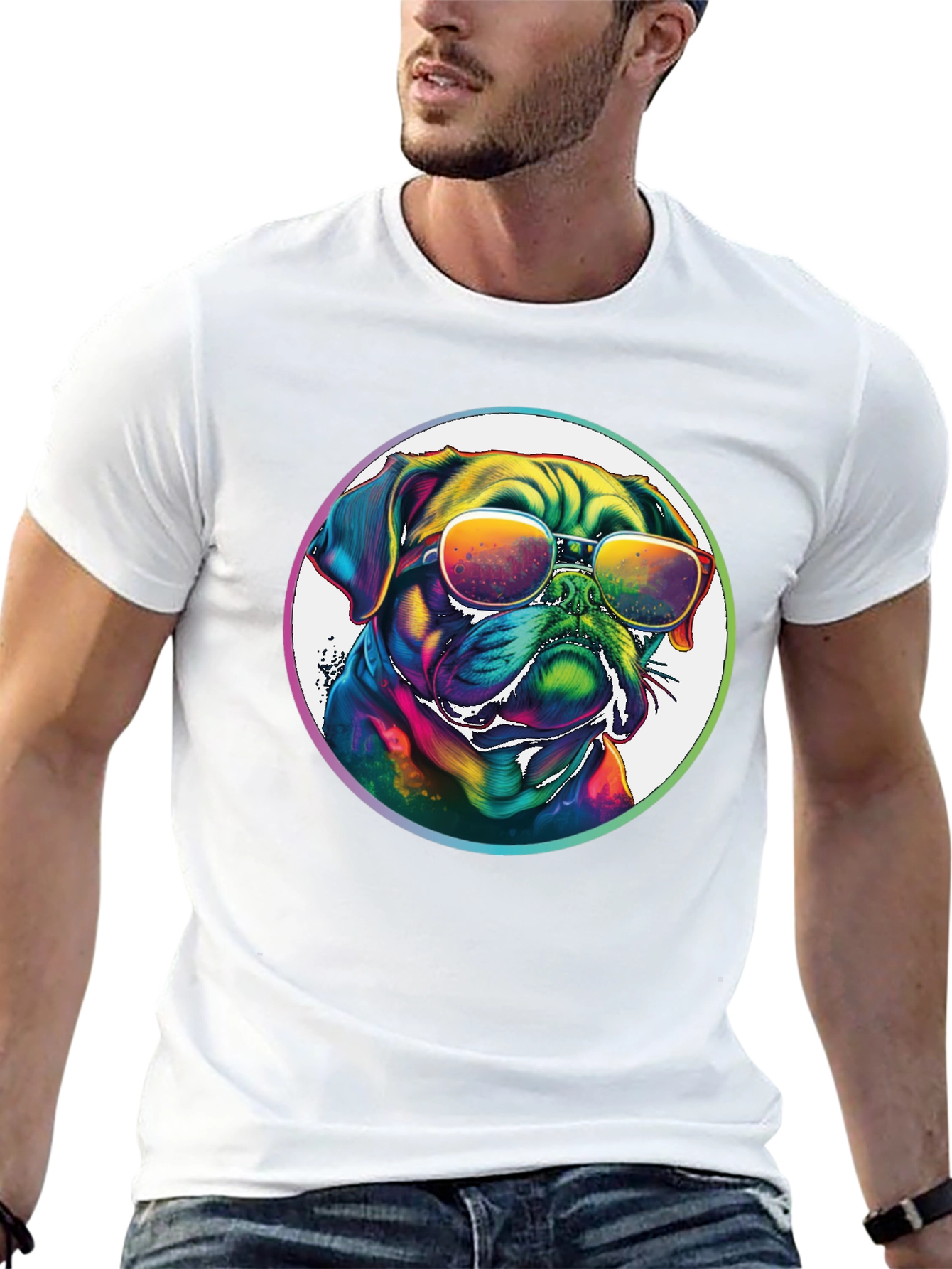 Rainbow Pug Sunglasses T-Shirt – Colorful Dog Lover Tee