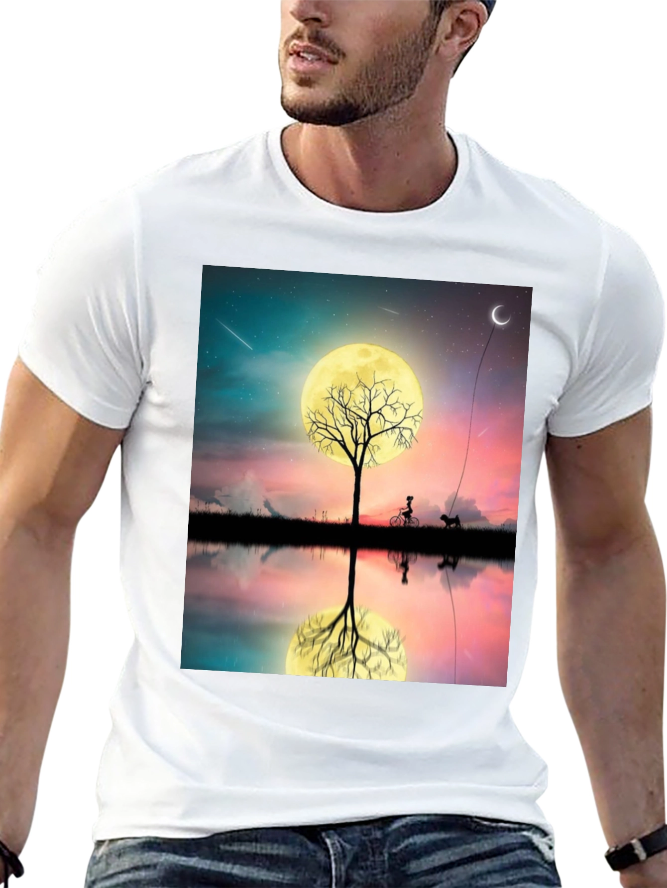 Nightscape T-Shirt: Moonlit Tree Reflection