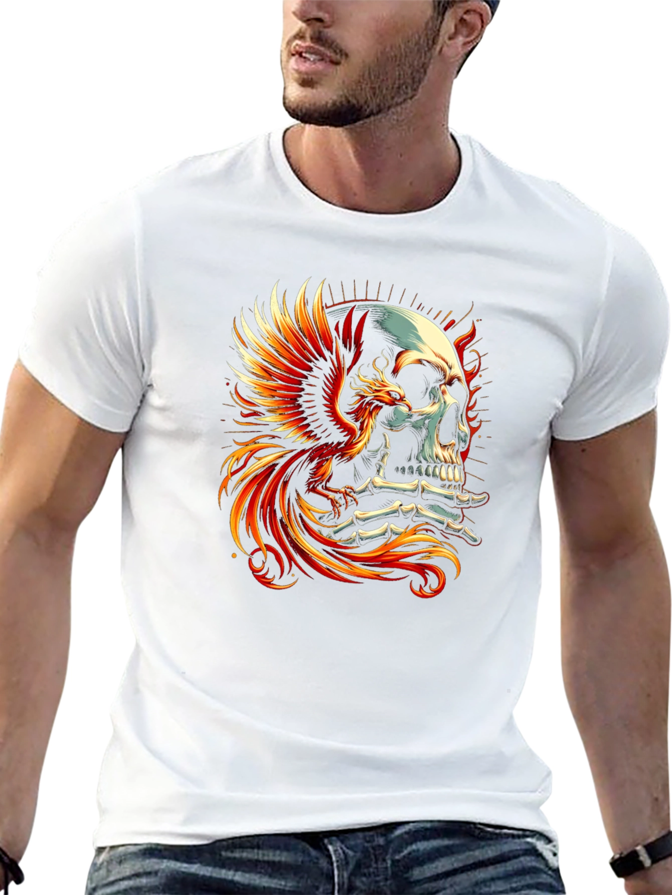 Phoenix Skull Graphic T-Shirt - Bold Style
