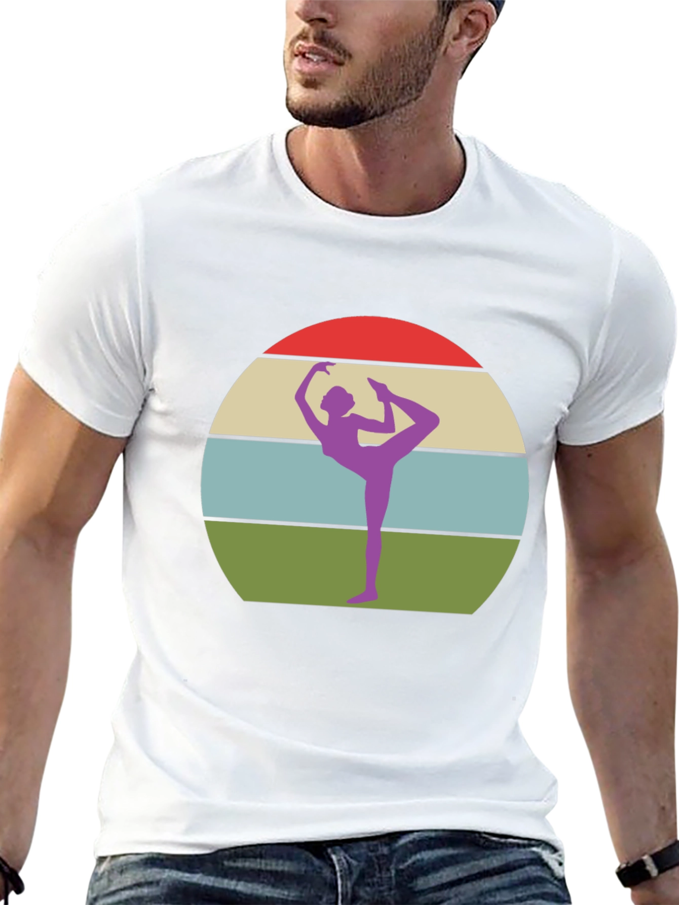 Yoga Pose Graphic Tee - Retro Sunset Design