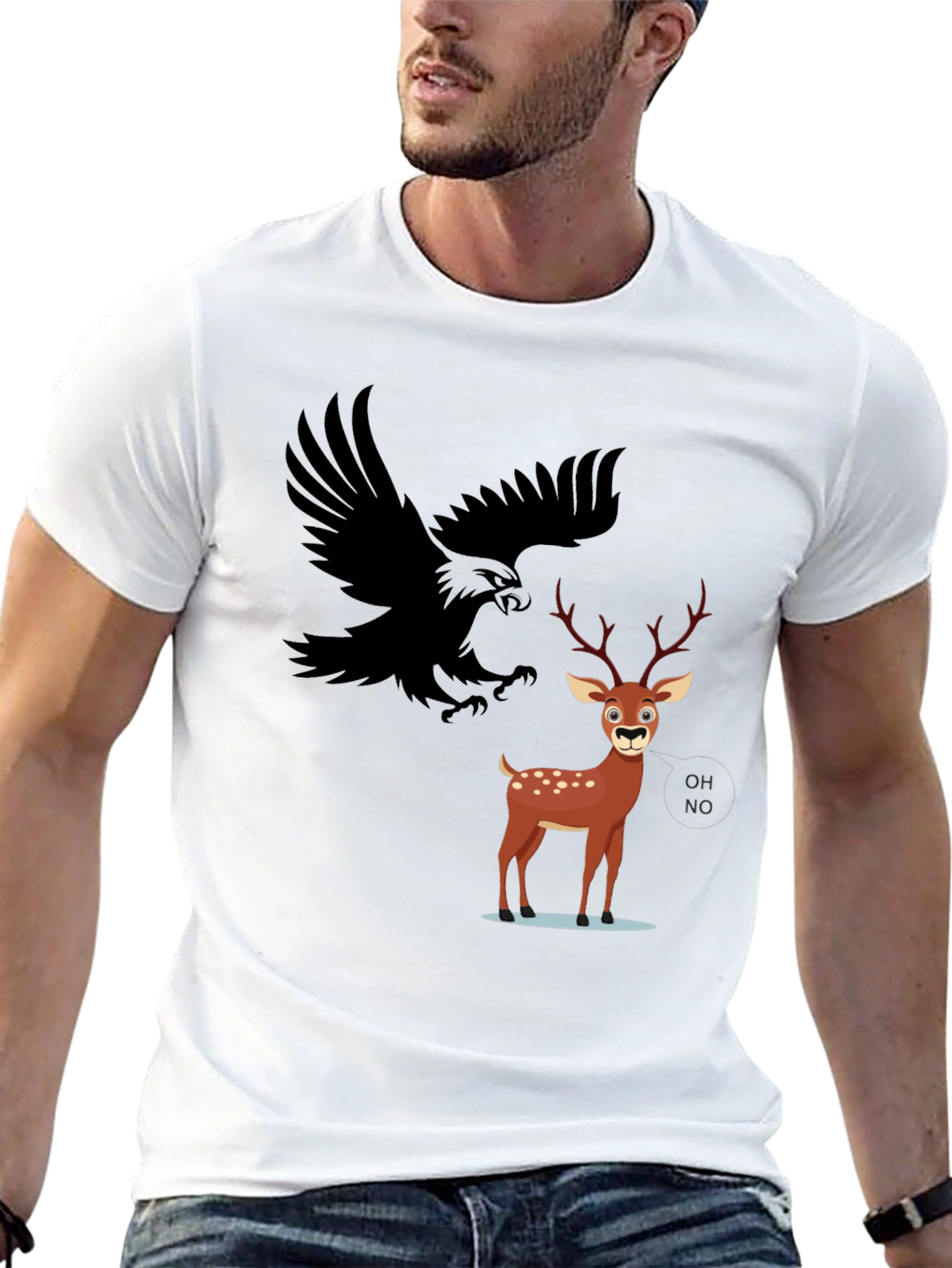 Eagle and Deer Graphic Tee - Black