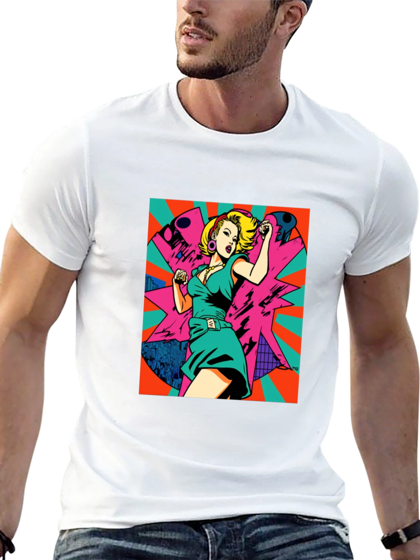 Retro Pop Art Woman Graphic Tee - Black