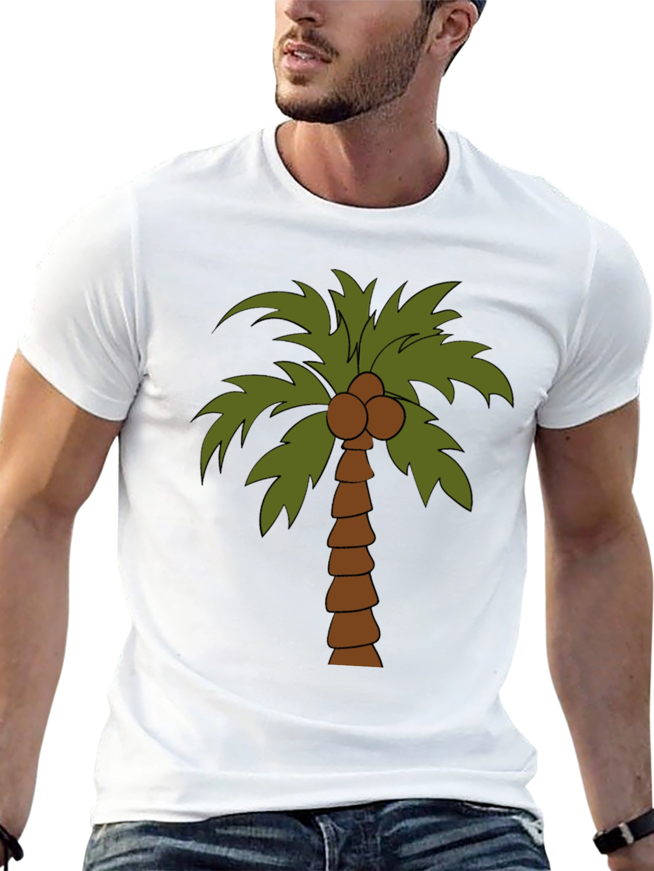 Tropical Palm Tree Graphic Tee - Black Cotton T-Shirt