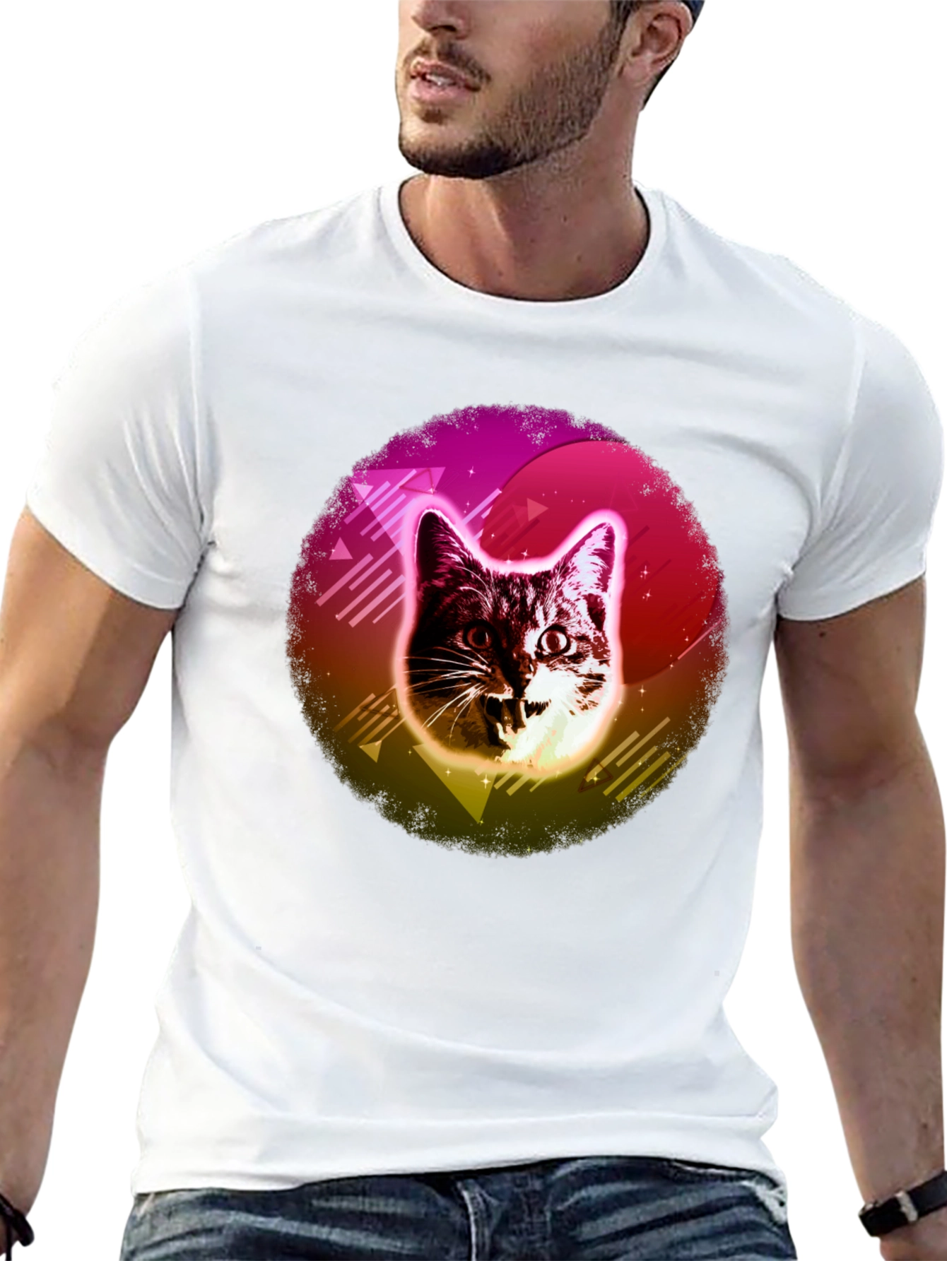 Retro Cat Graphic Tee - 80s Style