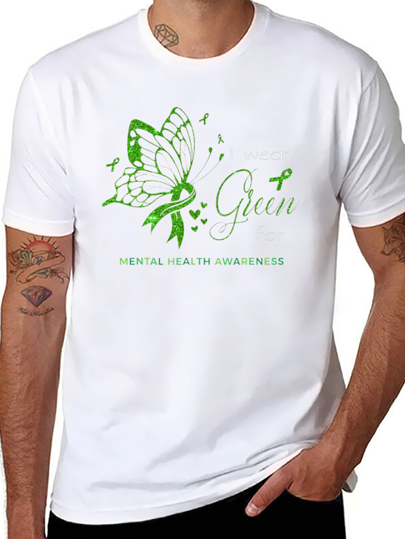 Mental Health Awareness Green Butterfly T-Shirt