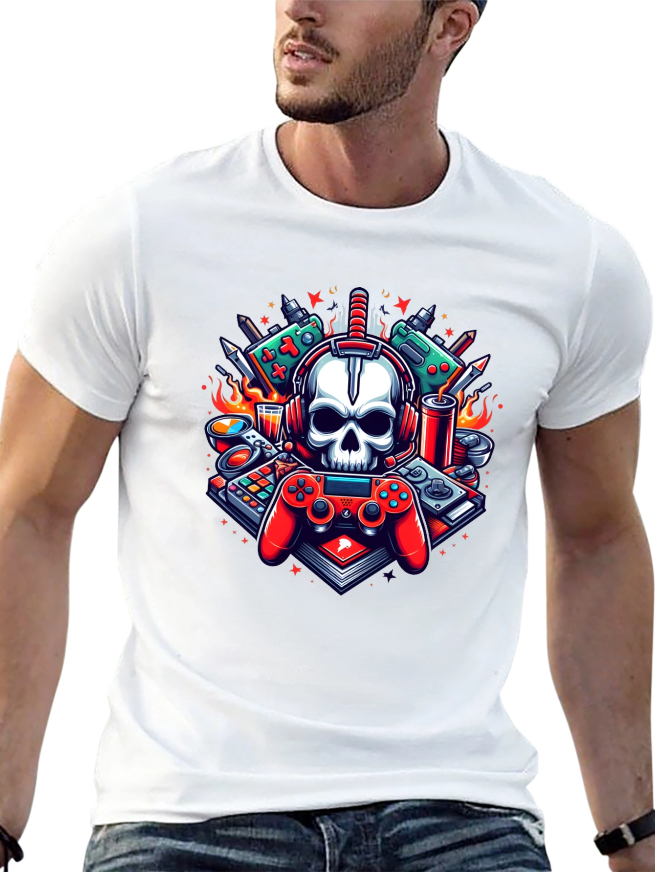 Gamer Skull Graphic T-Shirt - Cool Design!