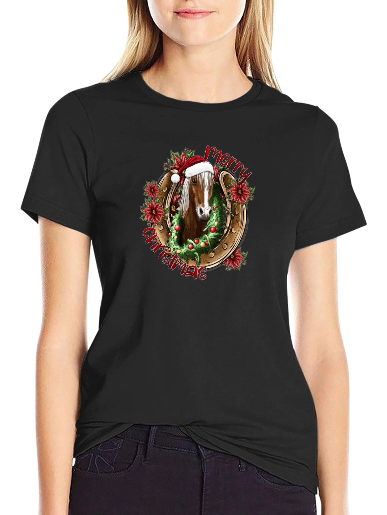Merry Christmas Horse Graphic T-Shirt