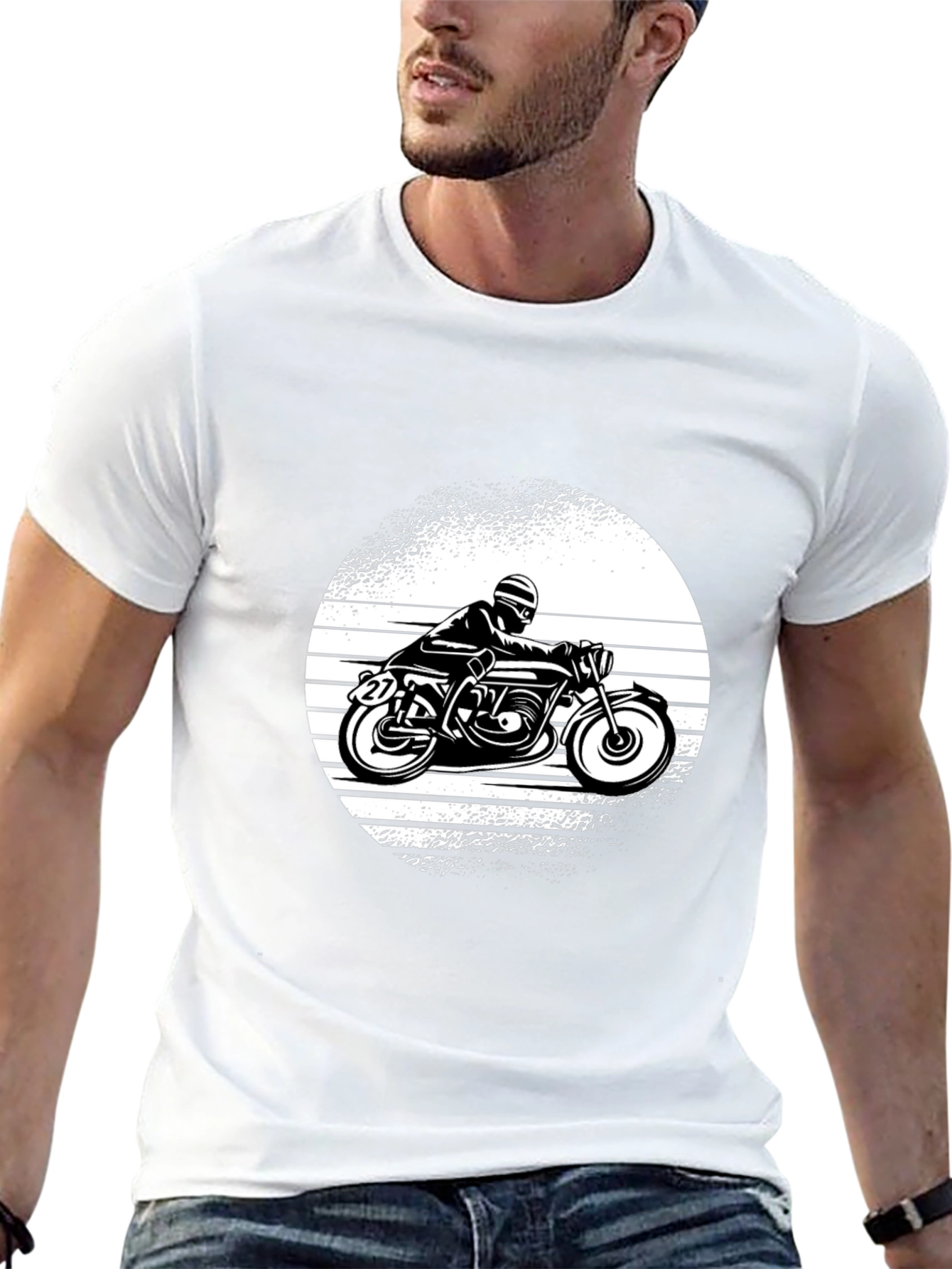 Retro Motorcycle Graphic Tee - Black Cotton