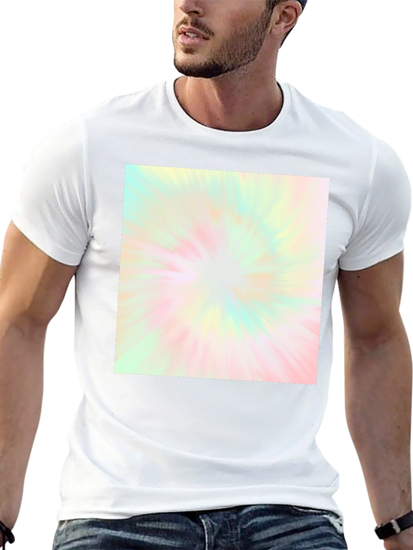 Unisex Black T-Shirt with Pastel Tie-Dye Burst Design