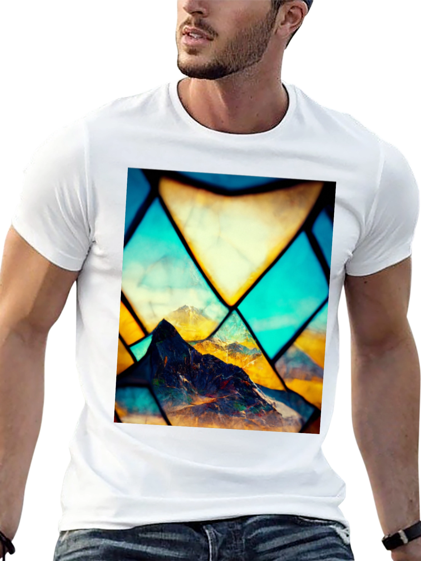 Mountain Stained Glass Graphic Black Tee