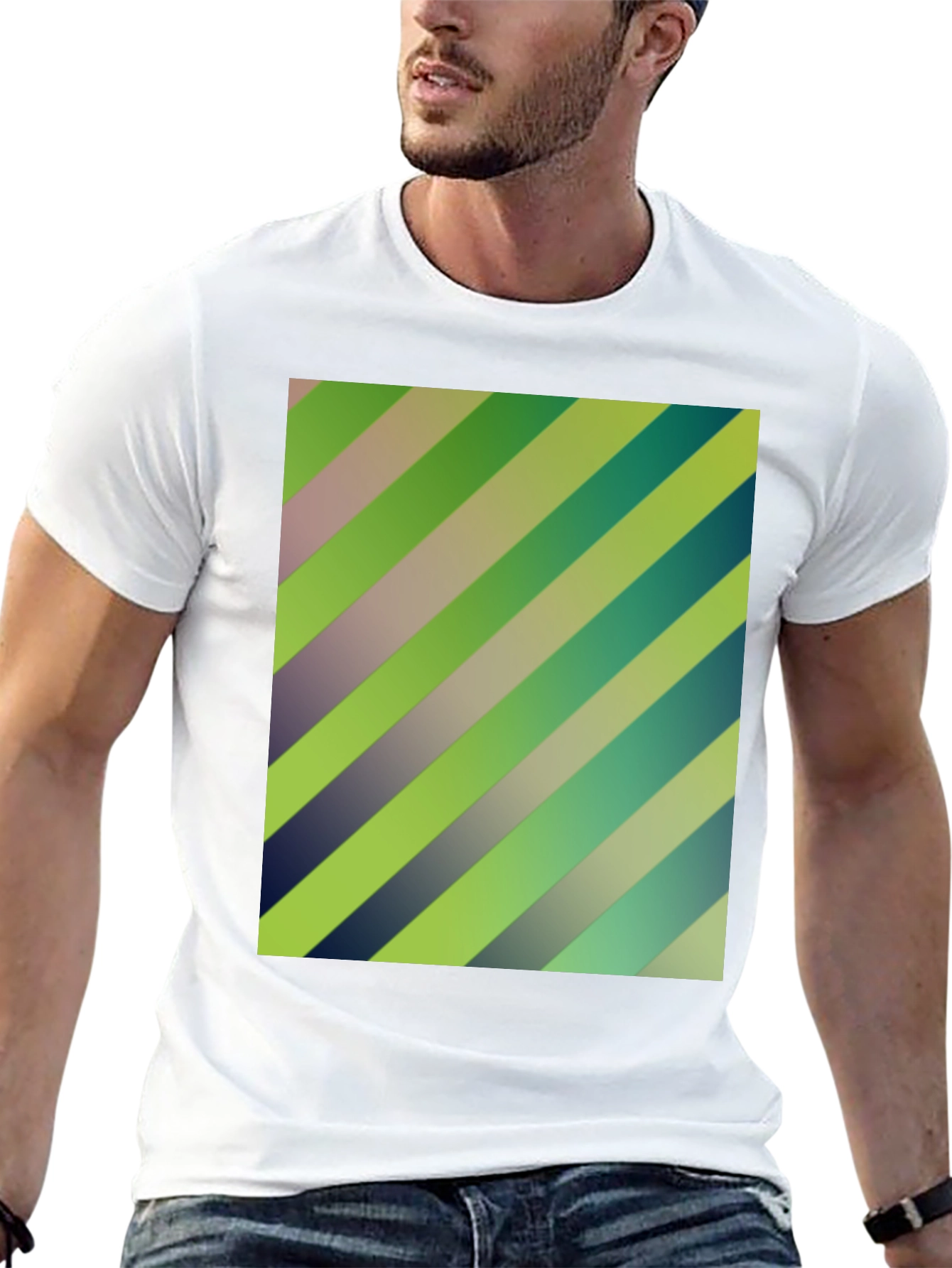 Striped Graphic Print Mens Black T-Shirt