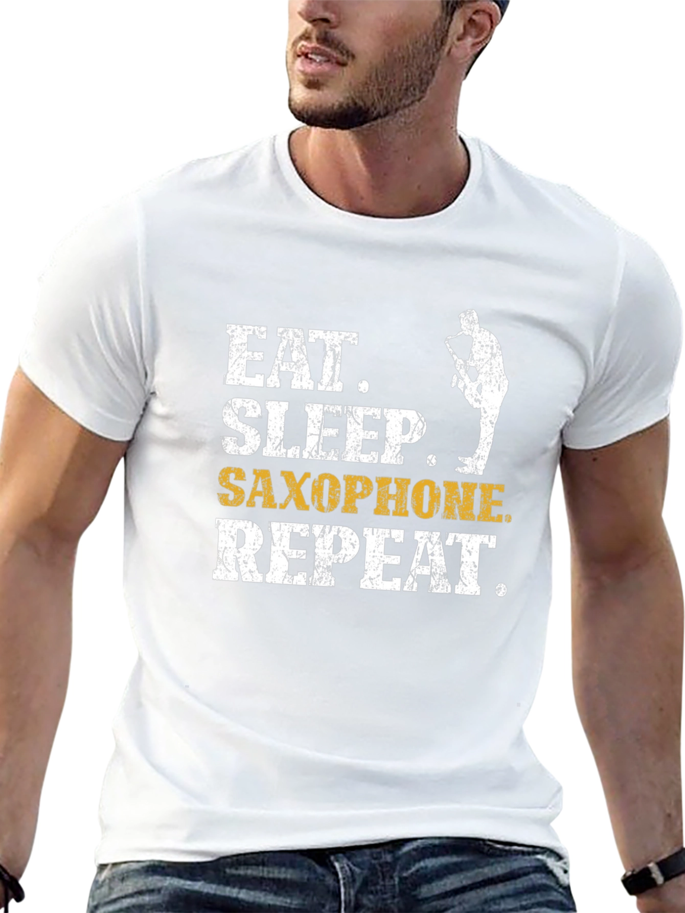 Eat Sleep Saxophone Repeat Black Graphic Tee