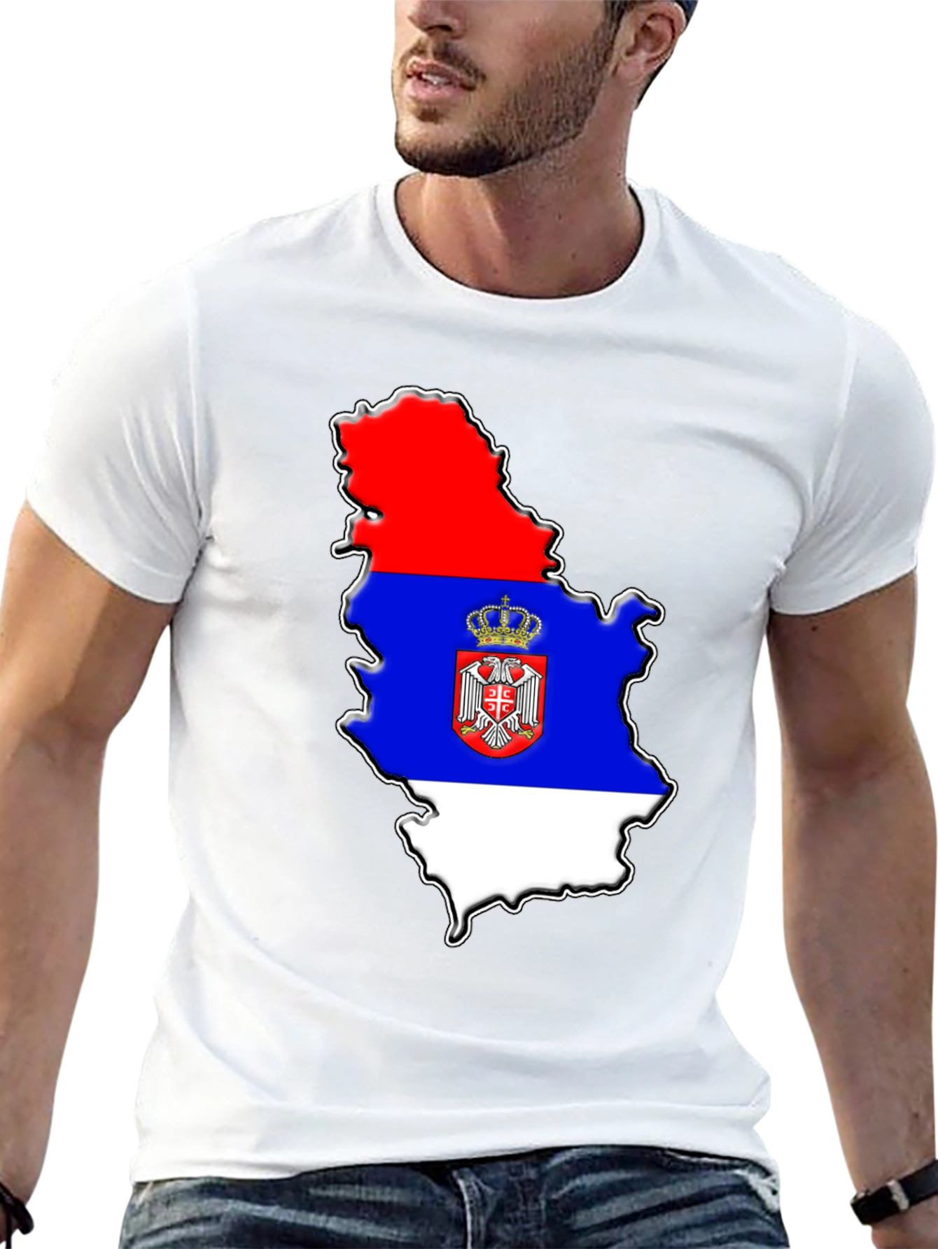 Serbia Flag Map Graphic Tee - Mens Black T-Shirt